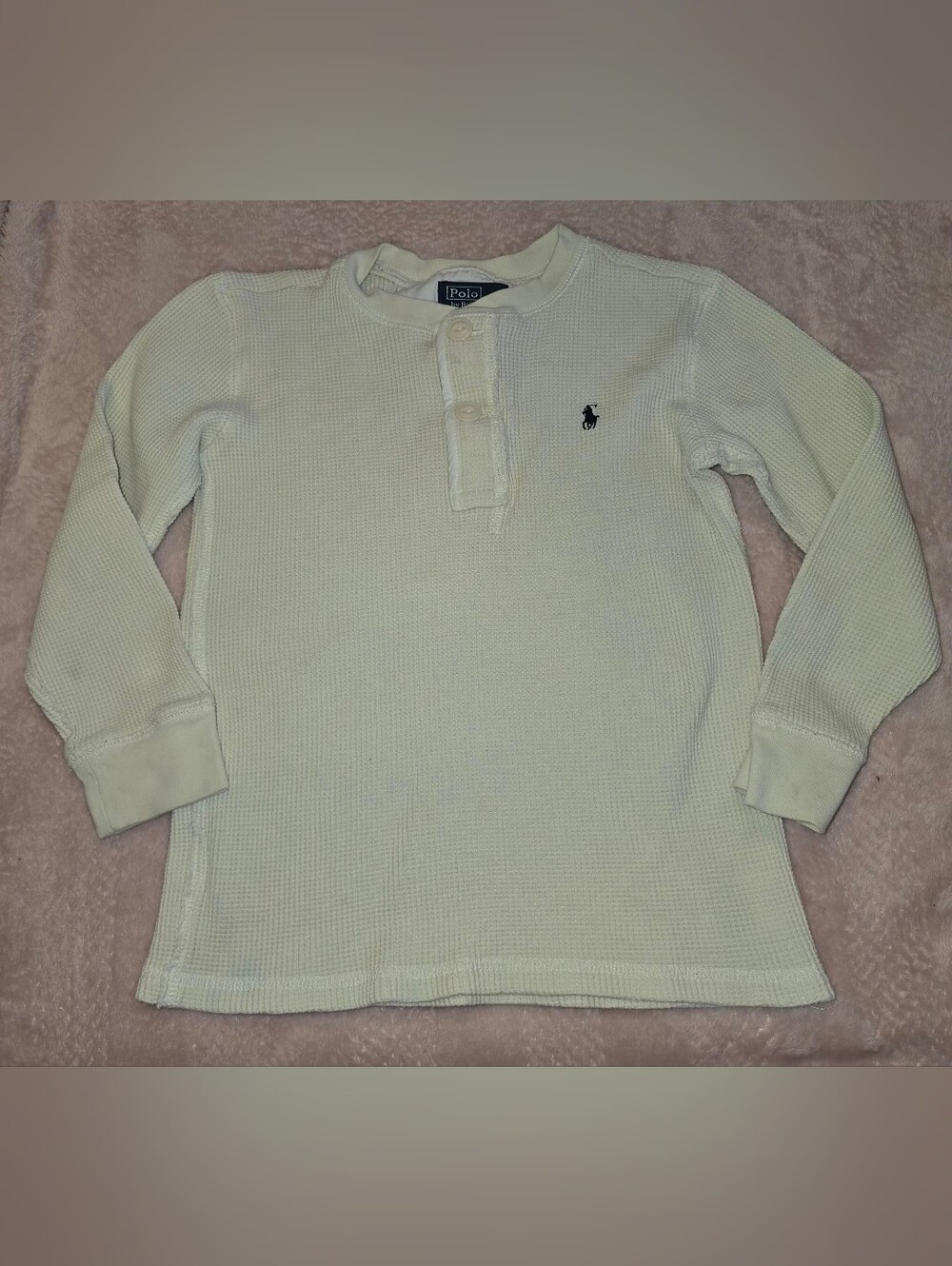 Polo by Ralph Lauren Cream Long Sleeve Waffle Henley for Kids Sz 7